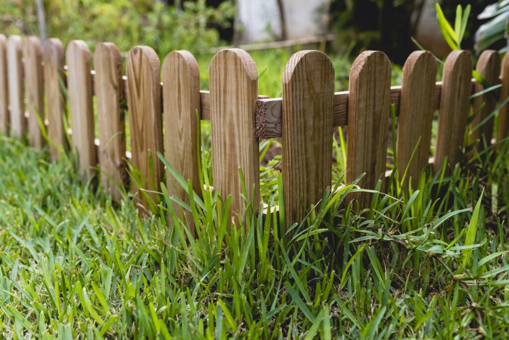 Small wooden fence in a garden.