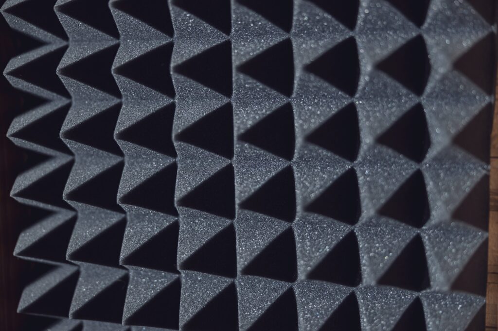 Soundproof wall in sound studio, background of sound absorbing sponge in recording studio
