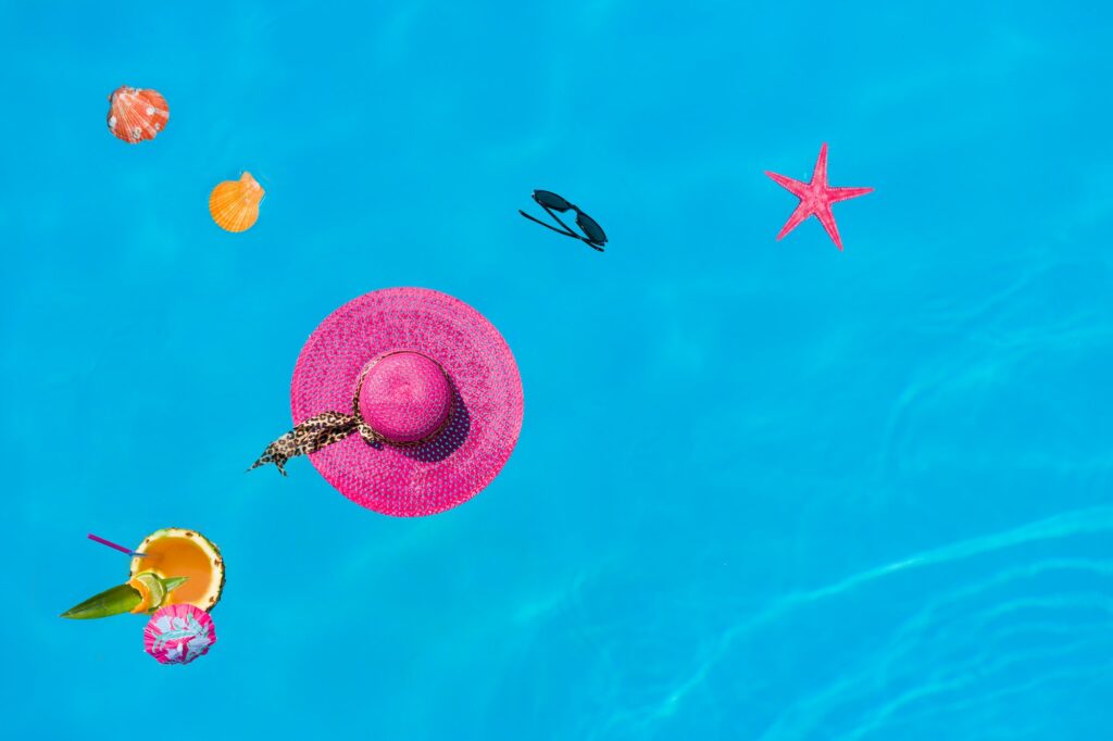 beach items in the swimming pool