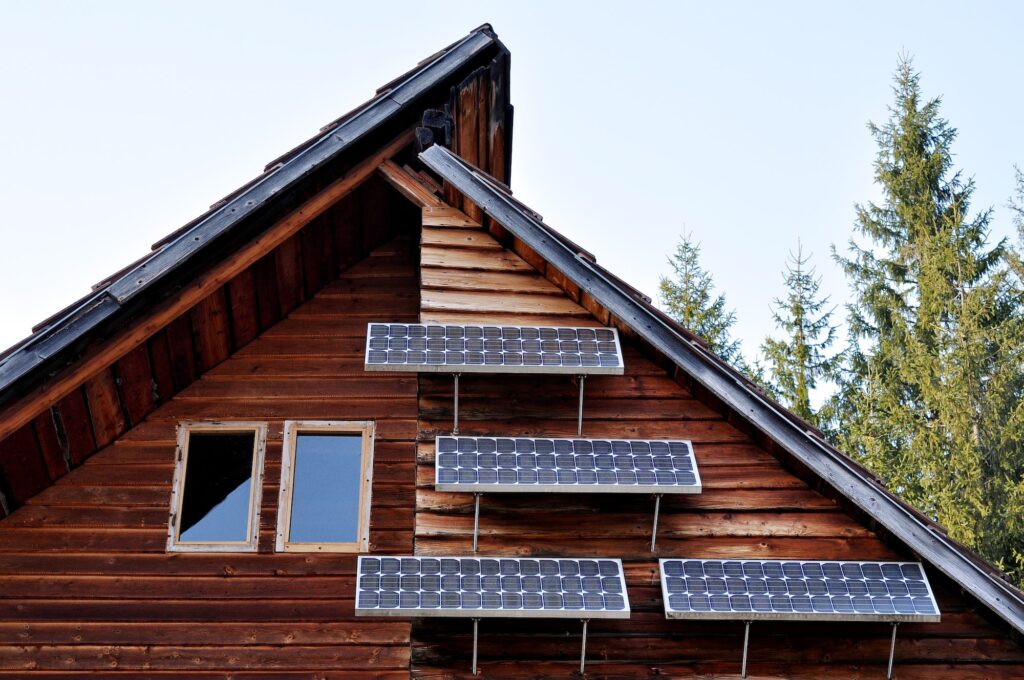 Solar panel on a wooden house