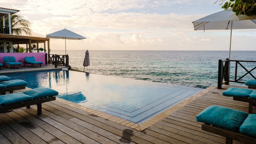 sunset by a swimming pool during a vacation in Curacao