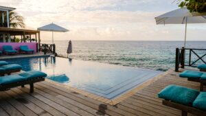 sunset by a swimming pool during a vacation in Curacao
