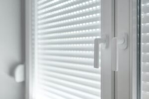White PVC window handles, selective focus