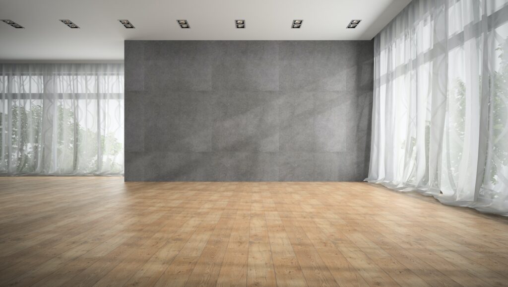 Empty modern design room with parquet floor 3D rendering