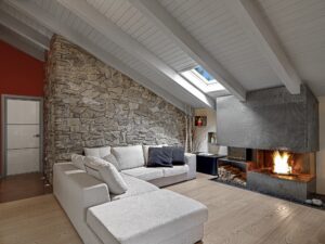 Interiors of a Modern Living Room in the Attic