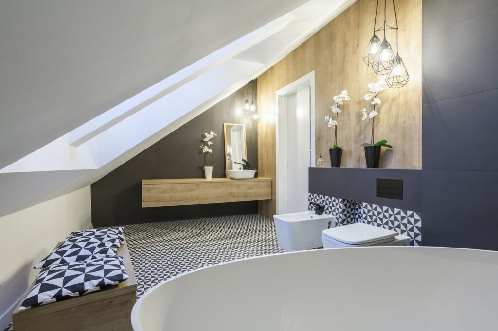 Modernly designed attic bathroom