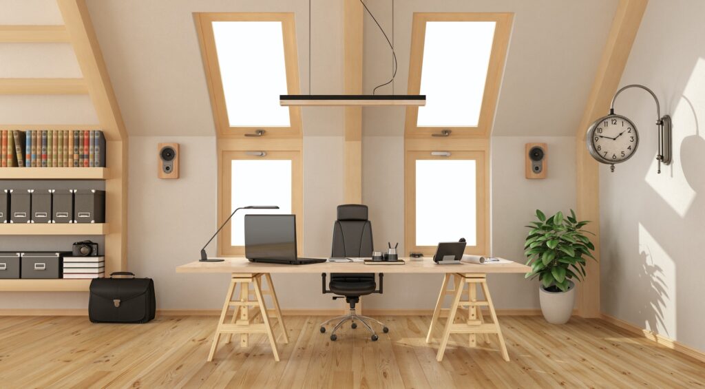 Wooden office in the attic